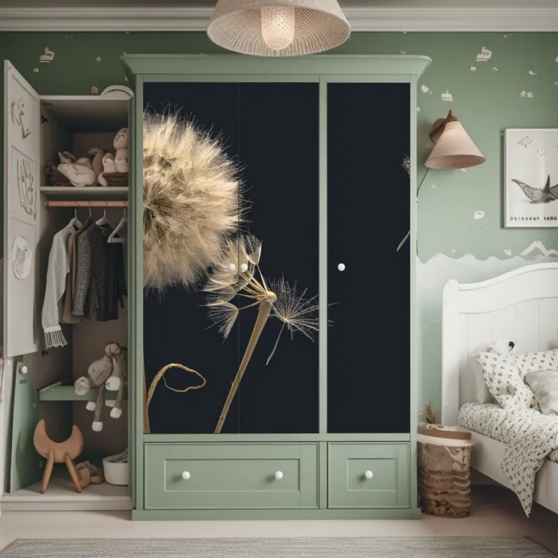 Naklejka na szafę delikatny dmuchawiec na ciemnym tle – Wallissimo® Naklejka na szafę delikatny dmuchawiec na ciemnym tle – Wallissimo®