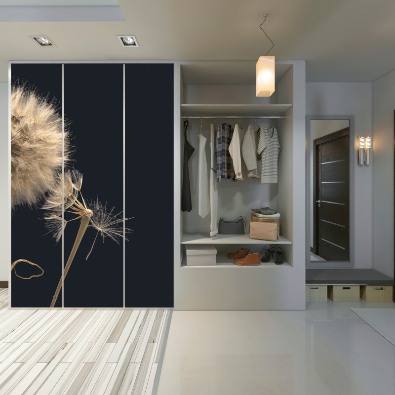 Naklejka na szafę delikatny dmuchawiec na ciemnym tle – Wallissimo® Naklejka na szafę delikatny dmuchawiec na ciemnym tle – Wallissimo®