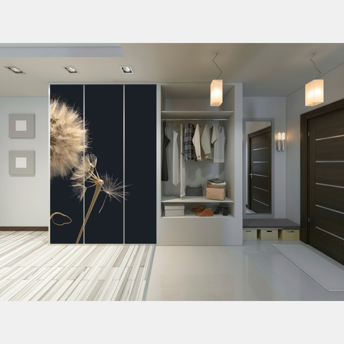 Naklejka na szafę delikatny dmuchawiec na ciemnym tle – Wallissimo® Naklejka na szafę delikatny dmuchawiec na ciemnym tle – Wallissimo®