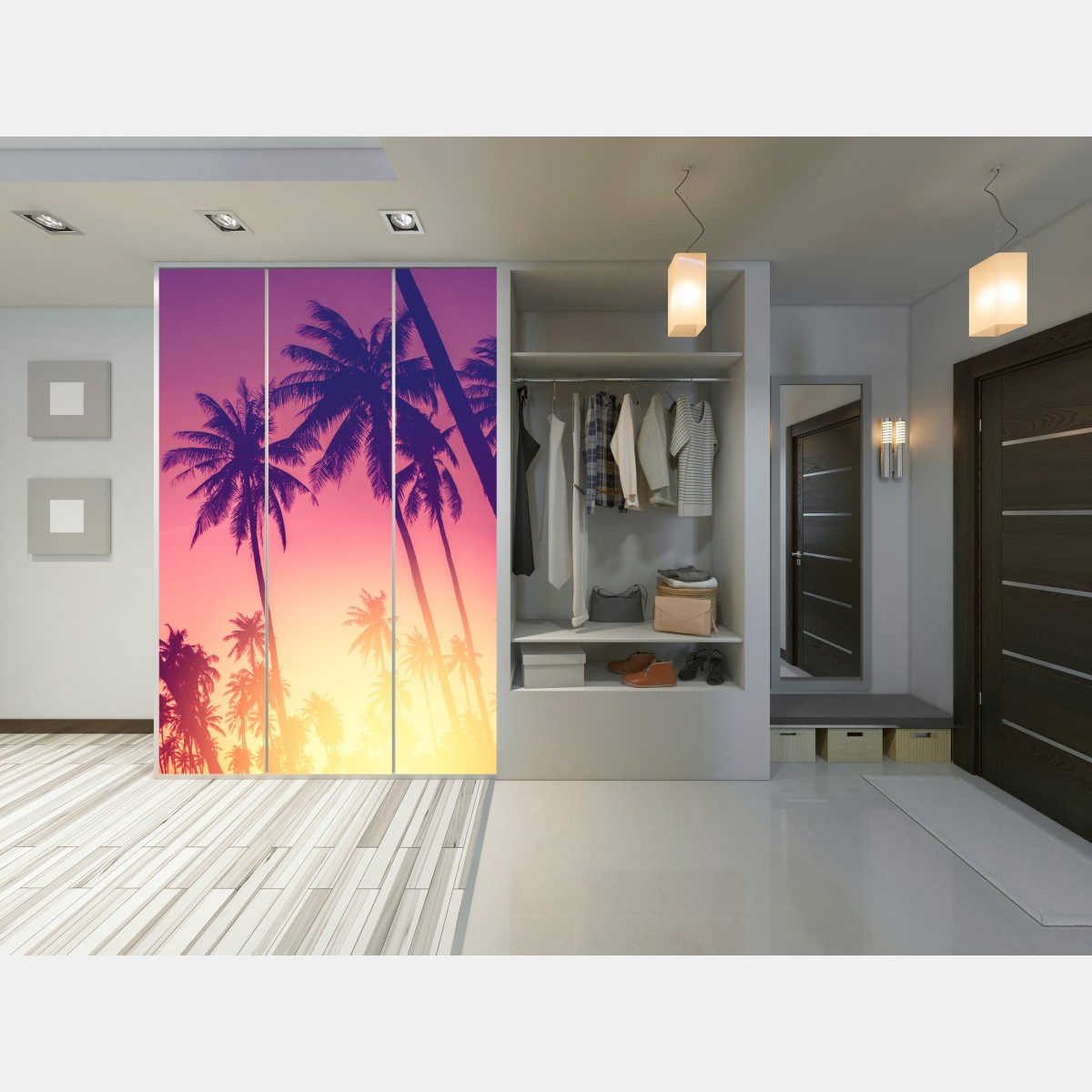 Naklejka na szafę tropikalny zachód słońca z palmami – Wallissimo® Naklejka na szafę tropikalny zachód słońca z palmami – Wallissimo®