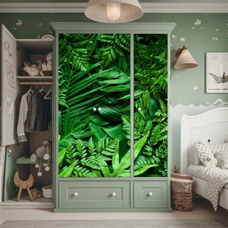 Naklejka na szafę miętowy kwiatowy wzór w stylu vintage – Wallissimo®