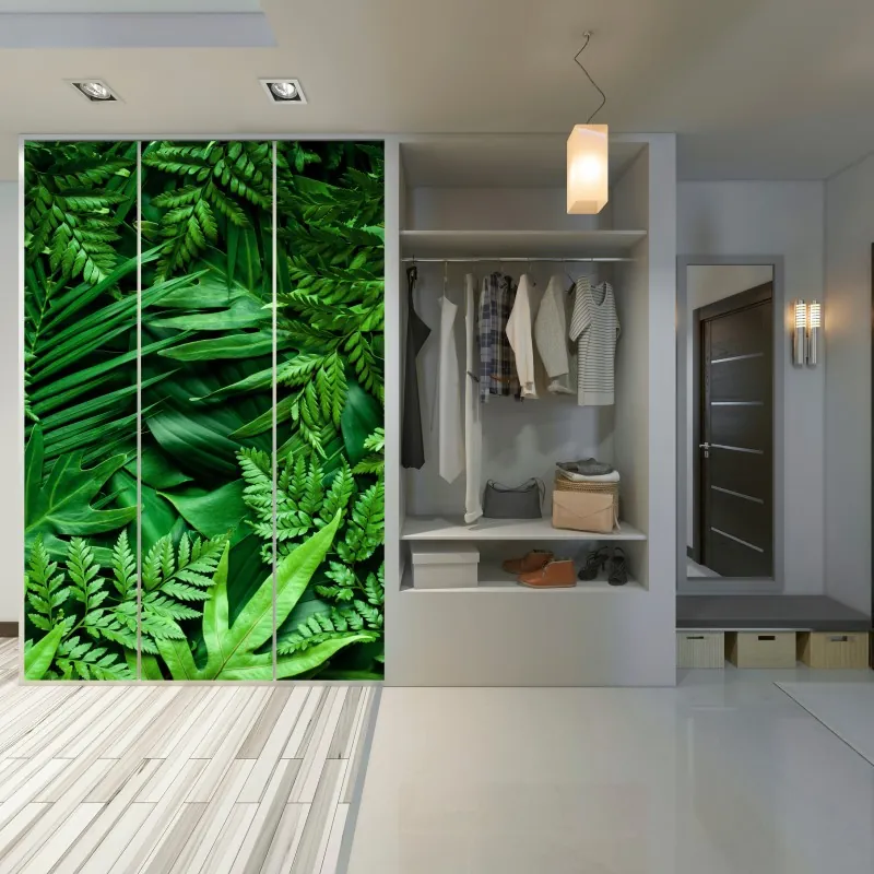Naklejka na szafę bujny zielony wzór liści – Wallissimo® Naklejka na szafę bujny zielony wzór liści – Wallissimo®