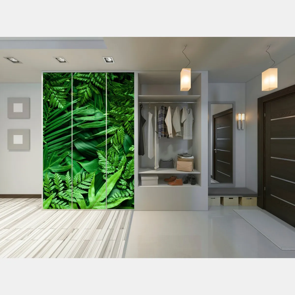 Naklejka na szafę bujny zielony wzór liści – Wallissimo® Naklejka na szafę bujny zielony wzór liści – Wallissimo®