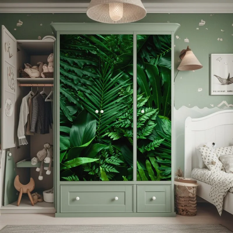 Naklejka na szafę bujne tropikalne liście – Wallissimo® Naklejka na szafę bujne tropikalne liście – Wallissimo®