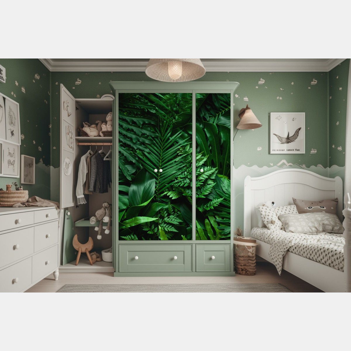 Naklejka na szafę bujne tropikalne liście – Wallissimo® Naklejka na szafę bujne tropikalne liście – Wallissimo®