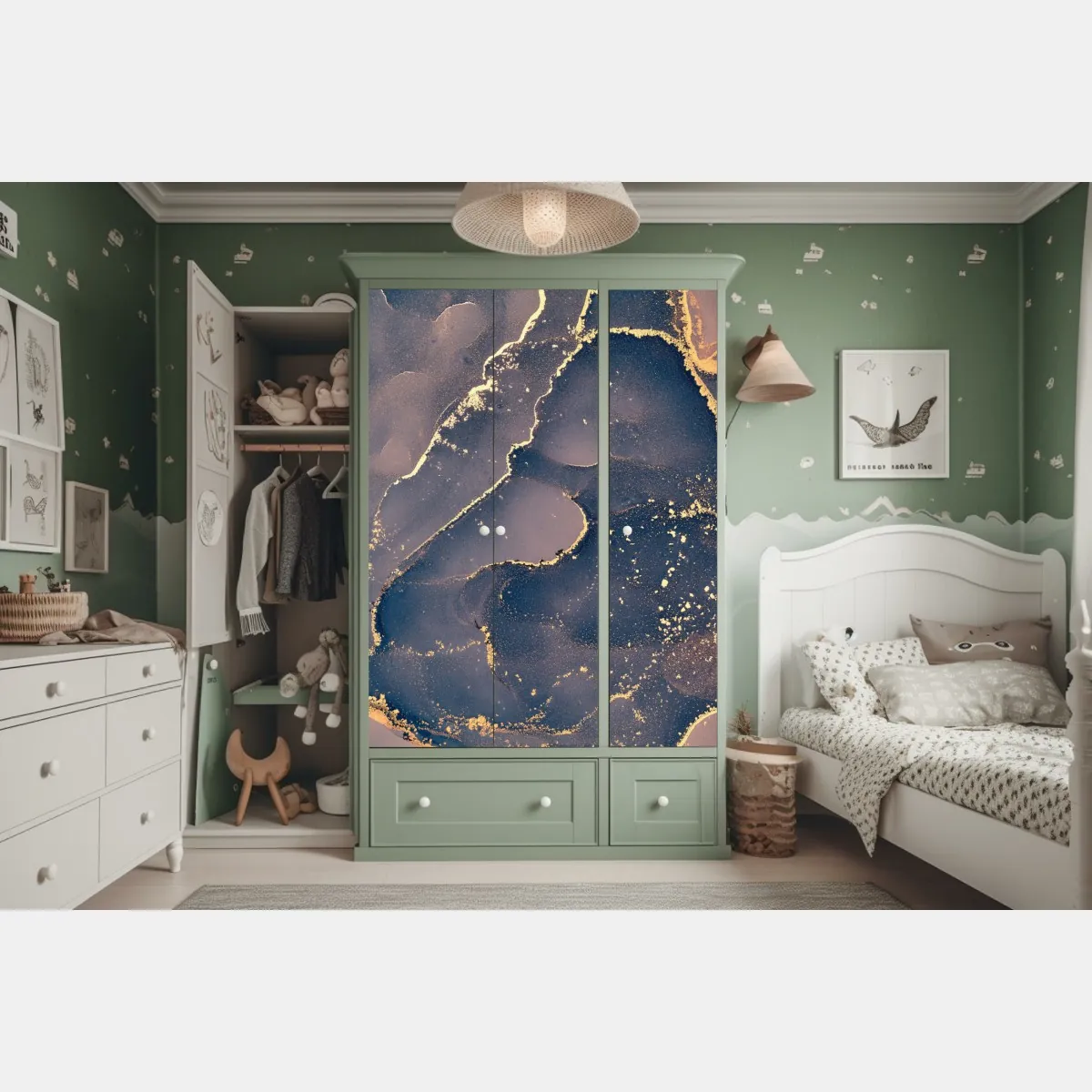 Naklejka na szafę granatowo-złota marmurowa abstrakcja – Wallissimo® Naklejka na szafę granatowo-złota marmurowa abstrakcja – Wallissimo®