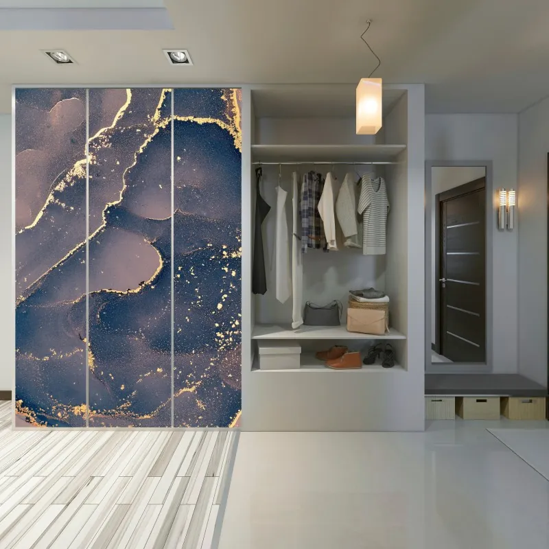 Naklejka na szafę granatowo-złota marmurowa abstrakcja – Wallissimo® Naklejka na szafę granatowo-złota marmurowa abstrakcja – Wallissimo®