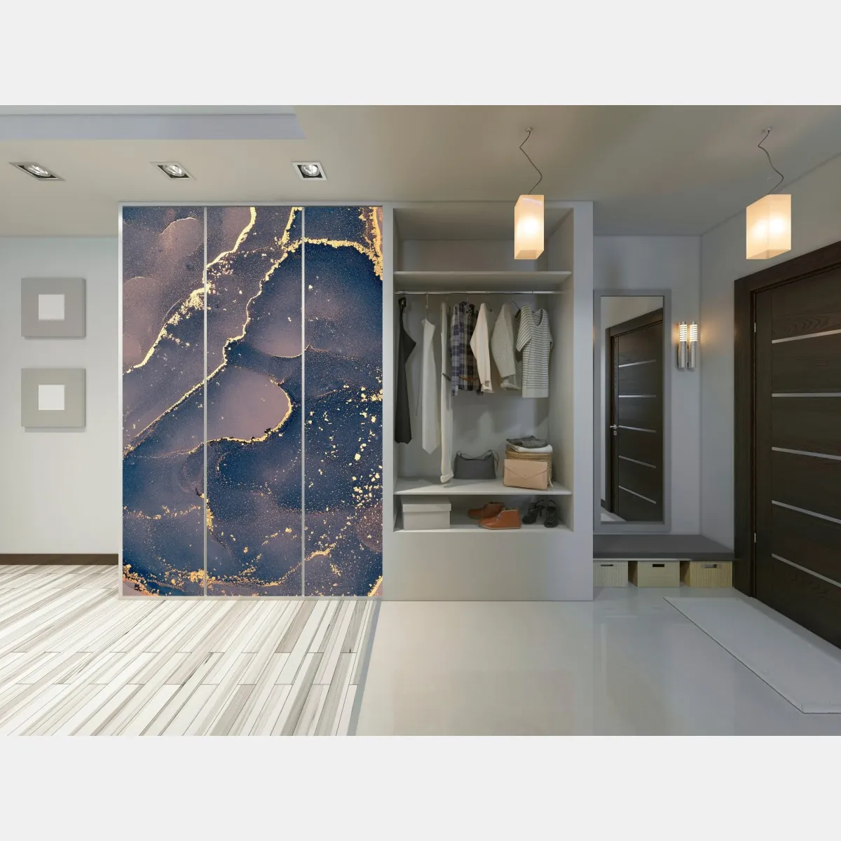 Naklejka na szafę granatowo-złota marmurowa abstrakcja – Wallissimo® Naklejka na szafę granatowo-złota marmurowa abstrakcja – Wallissimo®