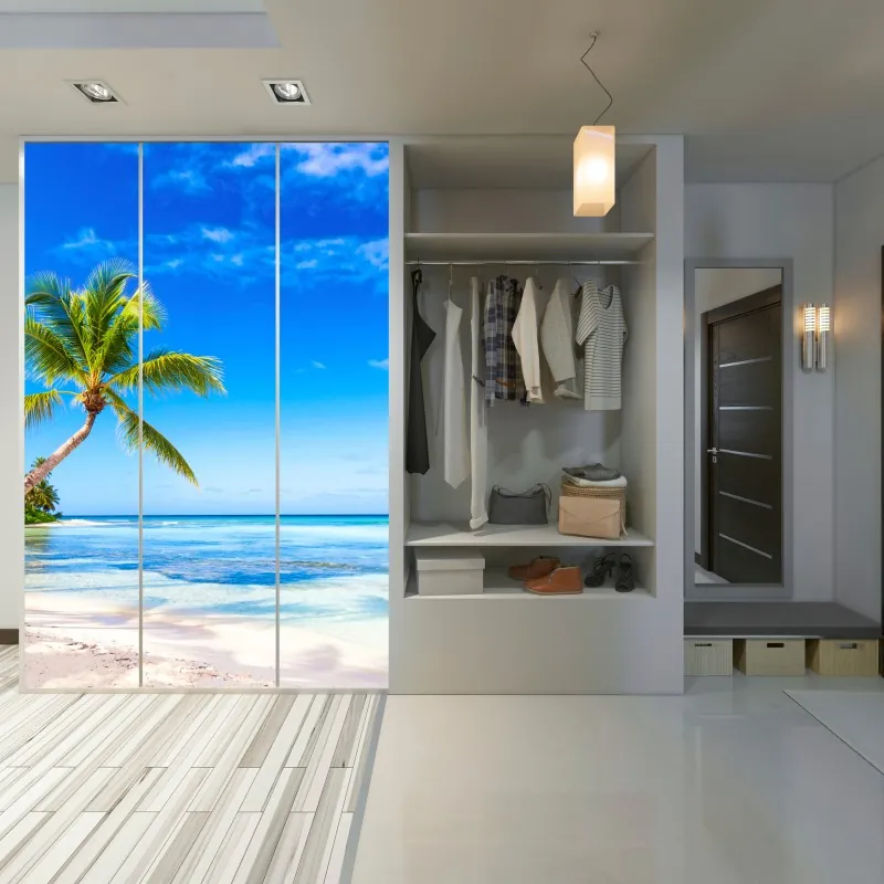 Naklejka na szafę abstrakcyjna stalowa konstrukcja mostu w perspektywie – Wallissimo®