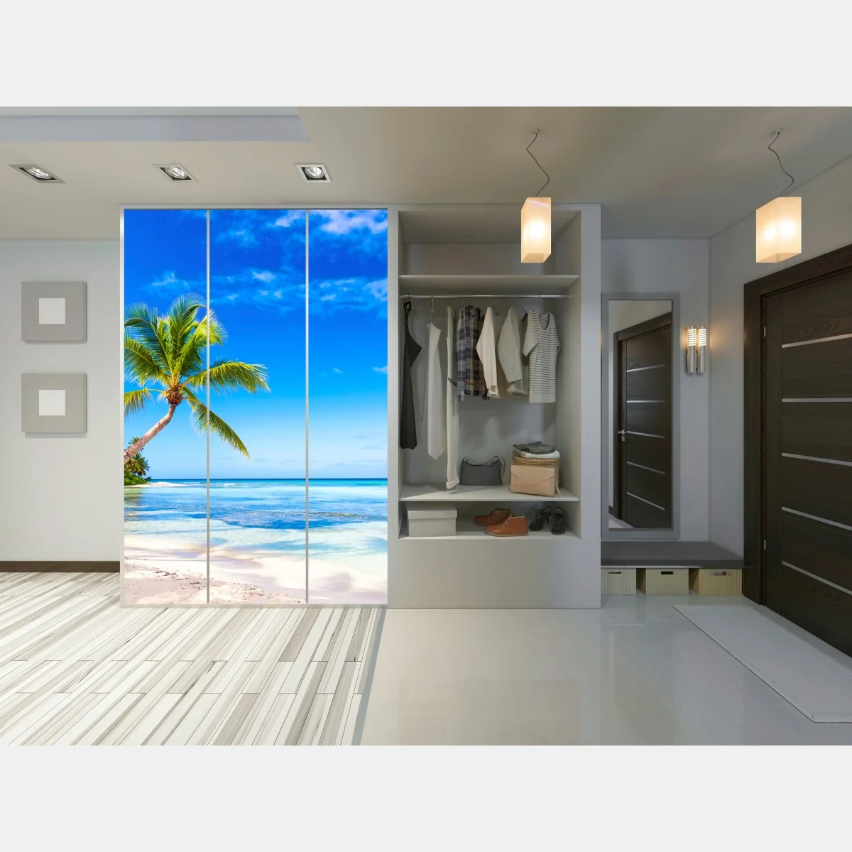 Naklejka na szafę tropikalna plaża z palmą – Wallissimo® Naklejka na szafę tropikalna plaża z palmą – Wallissimo®
