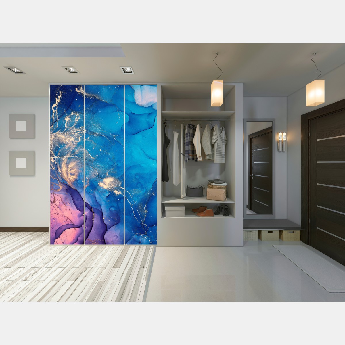 Naklejka na szafę niebieska marmurowa abstrakcja z atramentu alkoholowego – Wallissimo® Naklejka na szafę niebieska marmurowa abstrakcja z atramentu alkoholowego – Wallissimo®