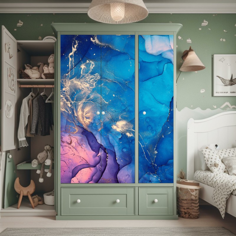 Naklejka na szafę niebieska marmurowa abstrakcja z atramentu alkoholowego – Wallissimo® Naklejka na szafę niebieska marmurowa abstrakcja z atramentu alkoholowego – Wallissimo®