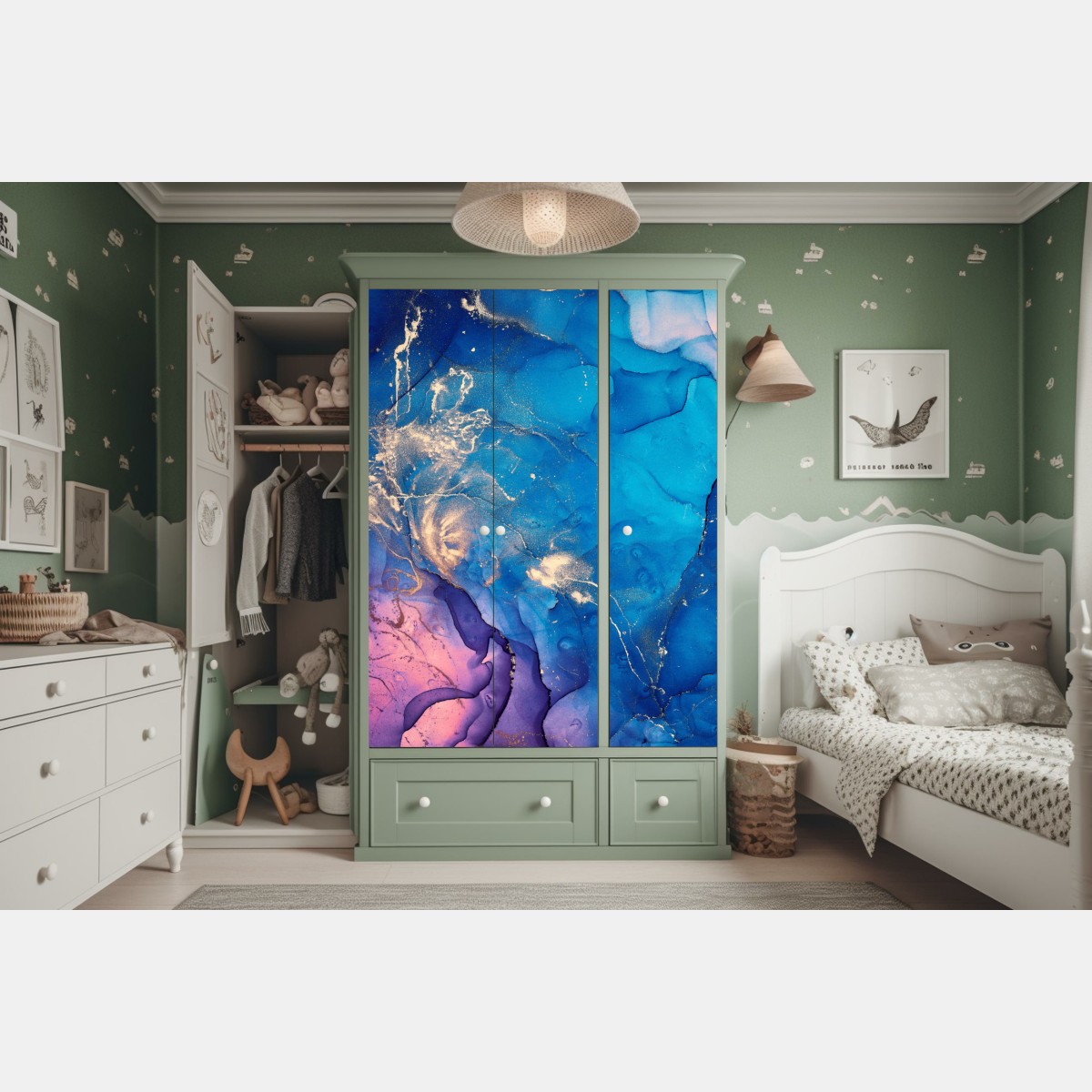 Naklejka na szafę niebieska marmurowa abstrakcja z atramentu alkoholowego – Wallissimo® Naklejka na szafę niebieska marmurowa abstrakcja z atramentu alkoholowego – Wallissimo®