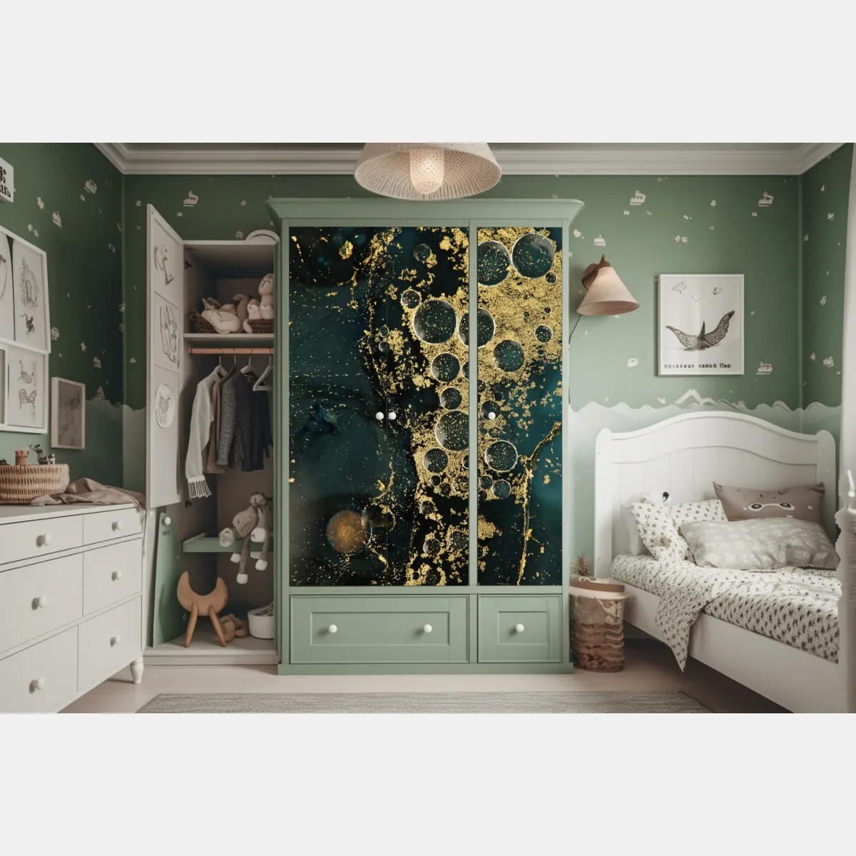 Naklejka na szafę turkusowo-złota abstrakcyjna marmurkowa faktura – Wallissimo® Naklejka na szafę turkusowo-złota abstrakcyjna marmurkowa faktura – Wallissimo®