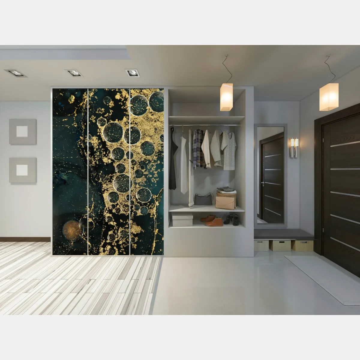 Naklejka na szafę turkusowo-złota abstrakcyjna marmurkowa faktura – Wallissimo® Naklejka na szafę turkusowo-złota abstrakcyjna marmurkowa faktura – Wallissimo®