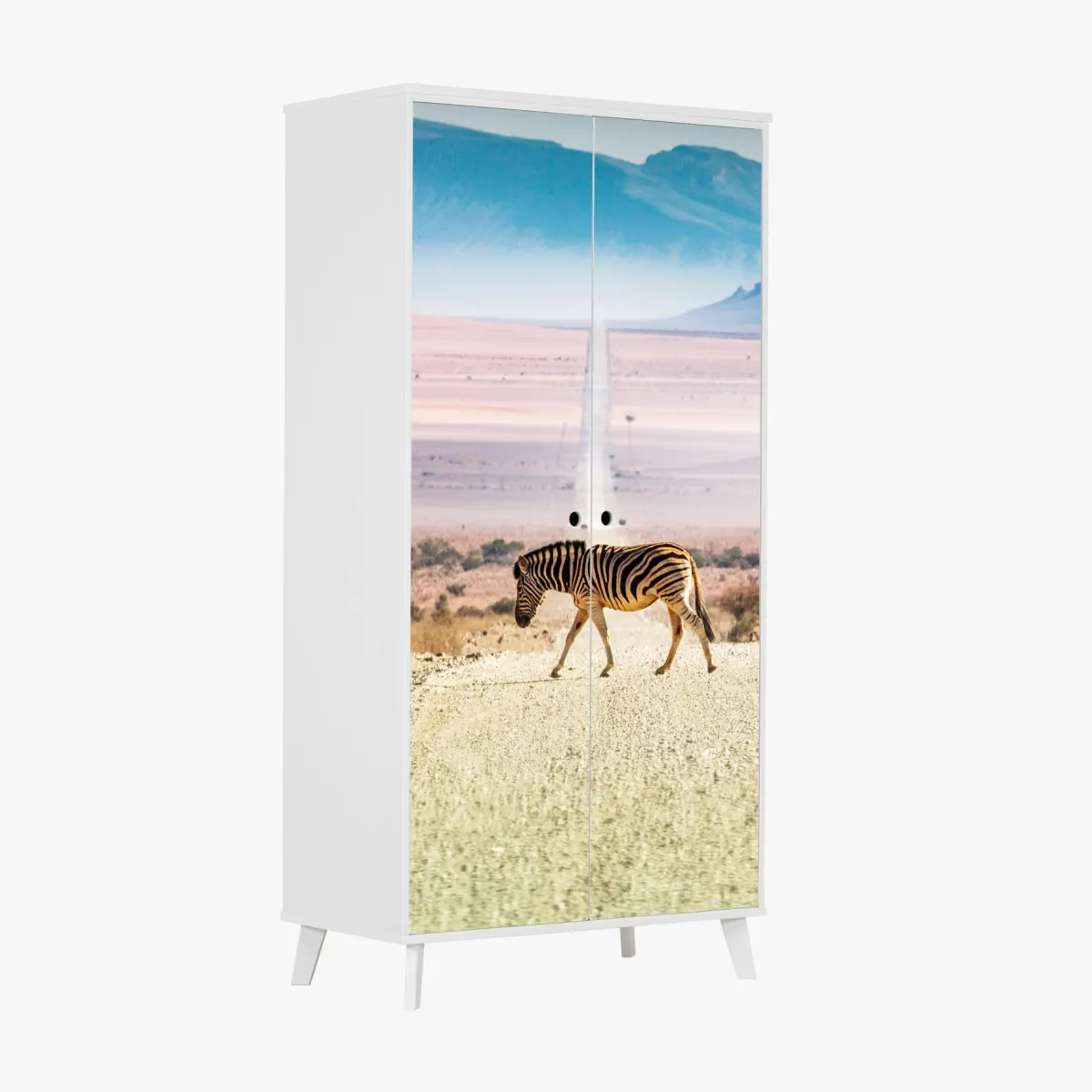 Naklejka na szafę zebra na pustynnej drodze – Wallissimo® Naklejka na szafę zebra na pustynnej drodze – Wallissimo®