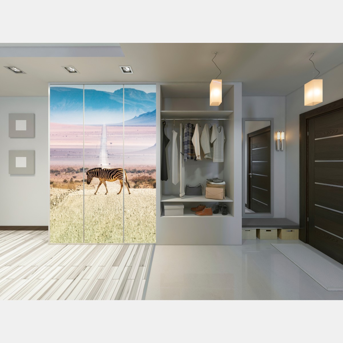 Naklejka na szafę zebra na pustynnej drodze – Wallissimo® Naklejka na szafę zebra na pustynnej drodze – Wallissimo®