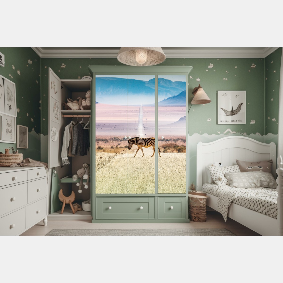 Naklejka na szafę zebra na pustynnej drodze – Wallissimo® Naklejka na szafę zebra na pustynnej drodze – Wallissimo®