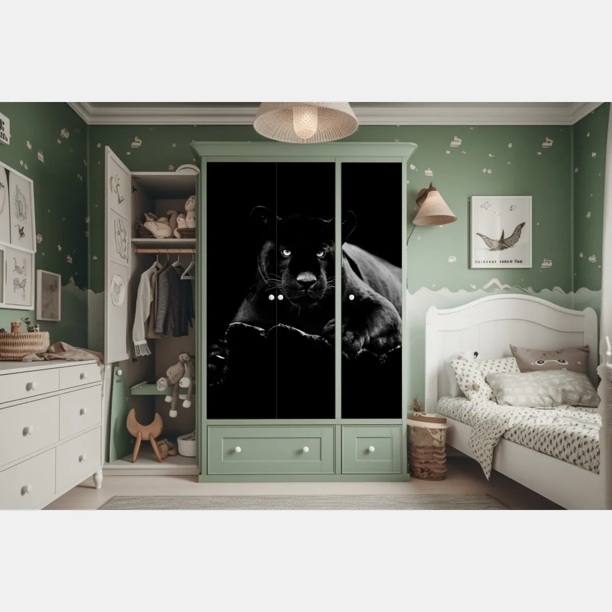 Naklejka na szafę majestatyczny portret czarnej pantery – Wallissimo® Naklejka na szafę majestatyczny portret czarnej pantery – Wallissimo®