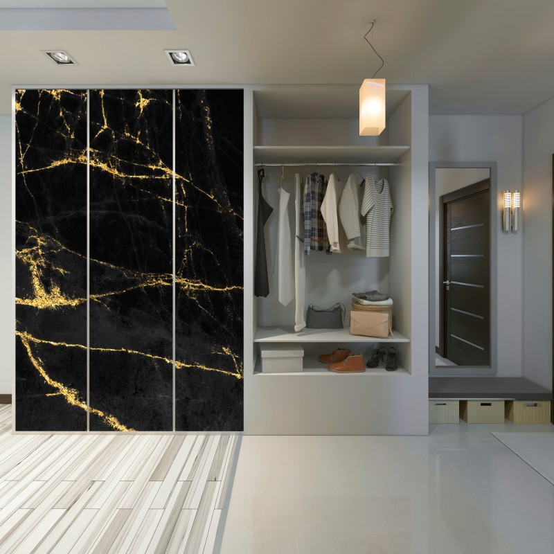Naklejka na szafę czarny marmur ze złotymi żyłami – Wallissimo® Naklejka na szafę czarny marmur ze złotymi żyłami – Wallissimo®