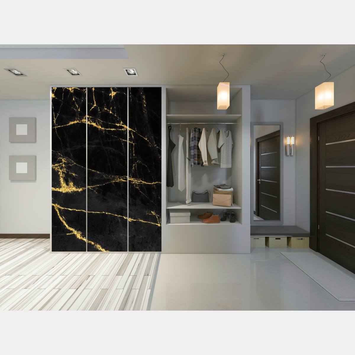 Naklejka na szafę czarny marmur ze złotymi żyłami – Wallissimo® Naklejka na szafę czarny marmur ze złotymi żyłami – Wallissimo®
