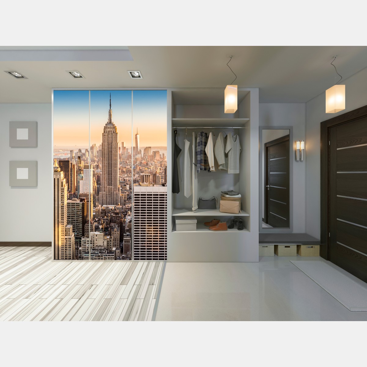 Naklejka na szafę Nowy Jork panorama miasta o zachodzie słońca – Wallissimo® Naklejka na szafę Nowy Jork panorama miasta o zachodzie słońca – Wallissimo®