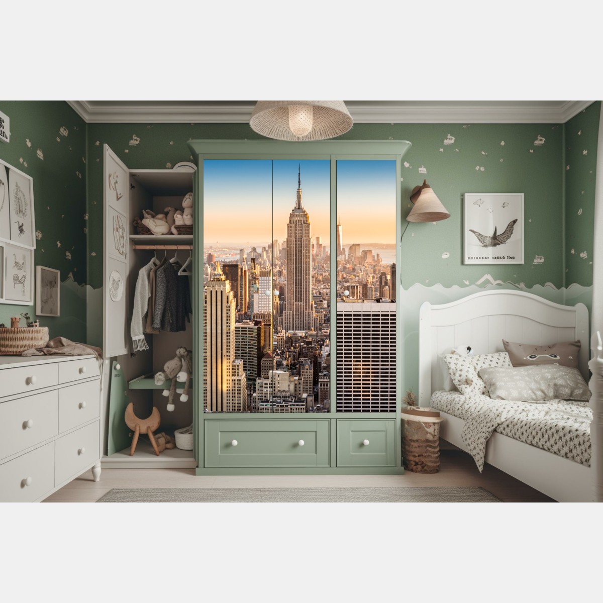 Naklejka na szafę Nowy Jork panorama miasta o zachodzie słońca – Wallissimo® Naklejka na szafę Nowy Jork panorama miasta o zachodzie słońca – Wallissimo®