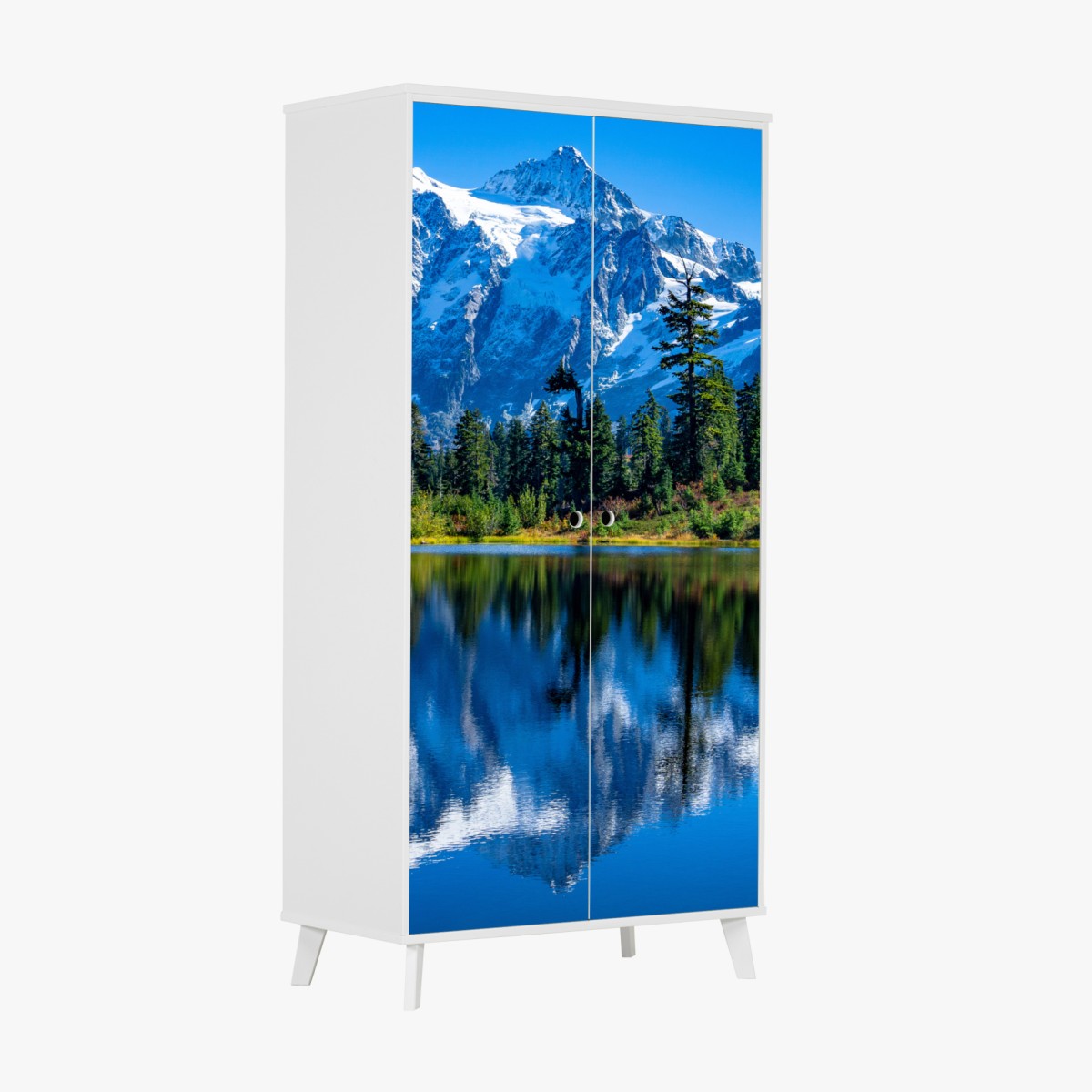 Wardrobe sticker majestic mountain reflection over alpine lake