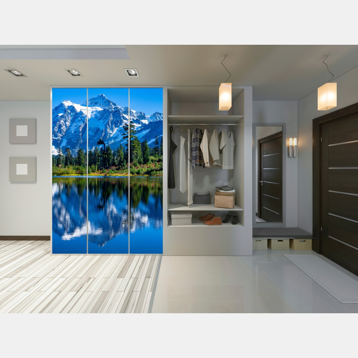 Naklejka na szafę majestatyczne odbicie gór nad jeziorem – Wallissimo® Naklejka na szafę majestatyczne odbicie gór nad jeziorem – Wallissimo®