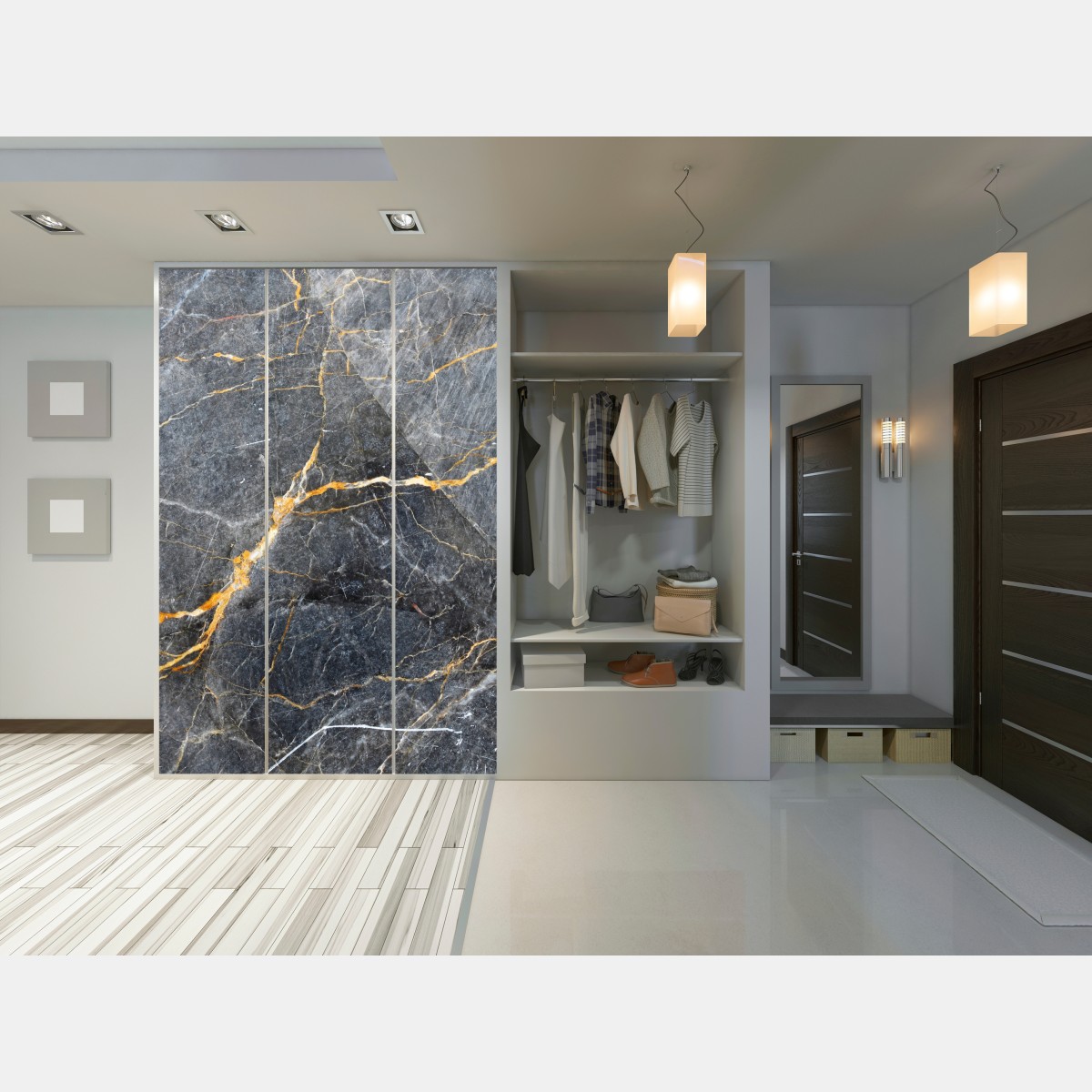 Naklejka na szafę ciemnoszary marmur ze złotymi żyłami – Wallissimo® Naklejka na szafę ciemnoszary marmur ze złotymi żyłami – Wallissimo®