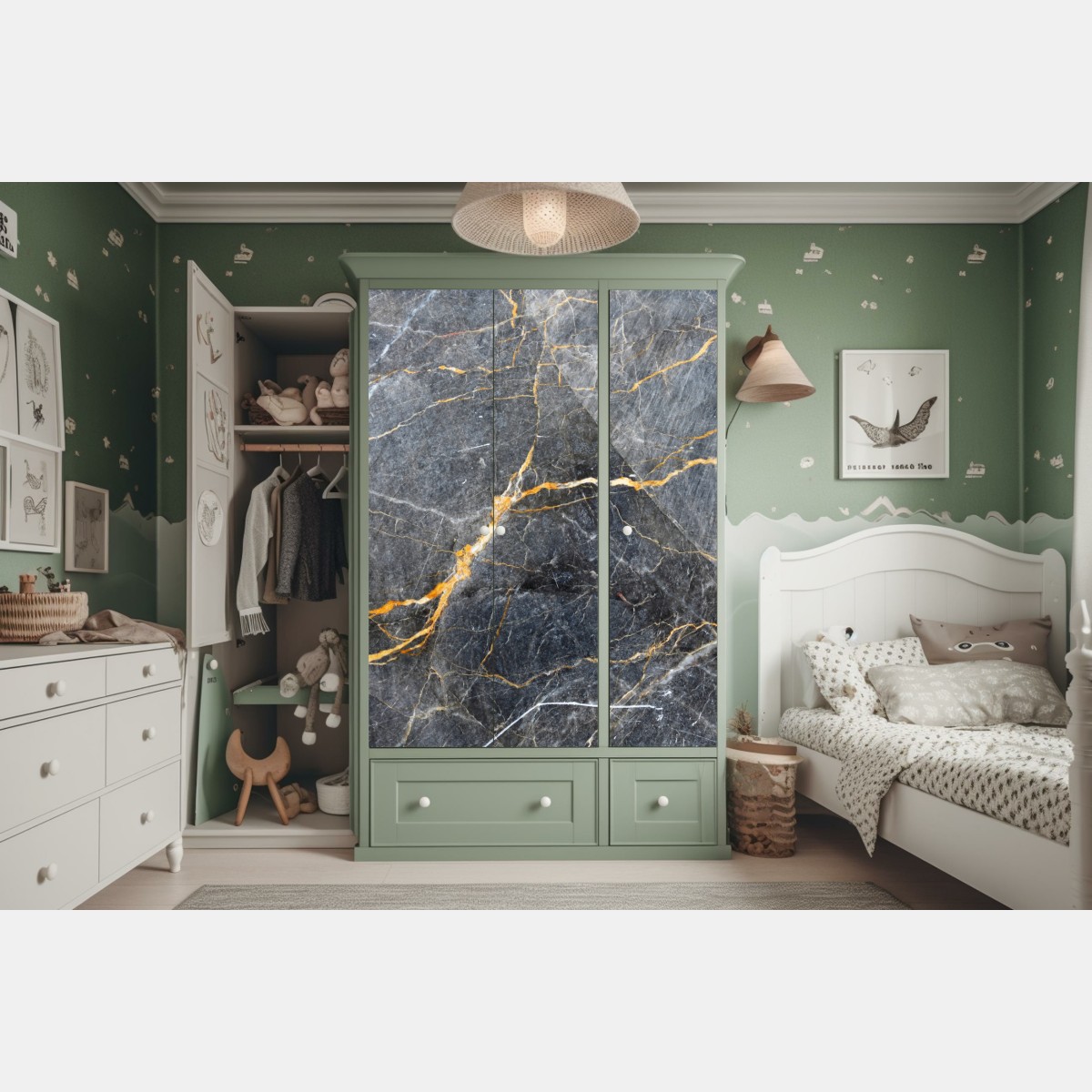 Naklejka na szafę ciemnoszary marmur ze złotymi żyłami – Wallissimo® Naklejka na szafę ciemnoszary marmur ze złotymi żyłami – Wallissimo®