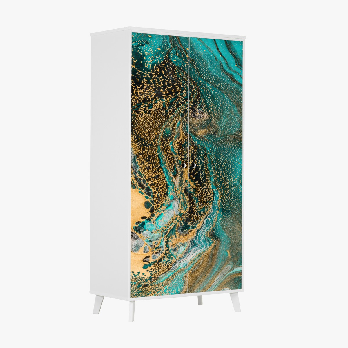 Wardrobe sticker turquoise and gold fluid swirl