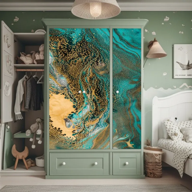 Naklejka na szafę tropikalny wzór hibiskusa i plumerii – Wallissimo®