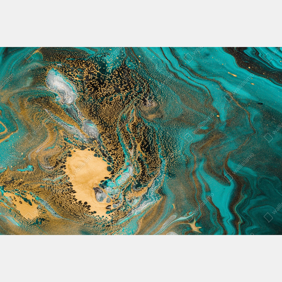 Naklejka na szafę turkusowy i złoty płynny wir abstrakcji – Wallissimo® Naklejka na szafę turkusowy i złoty płynny wir abstrakcji – Wallissimo®