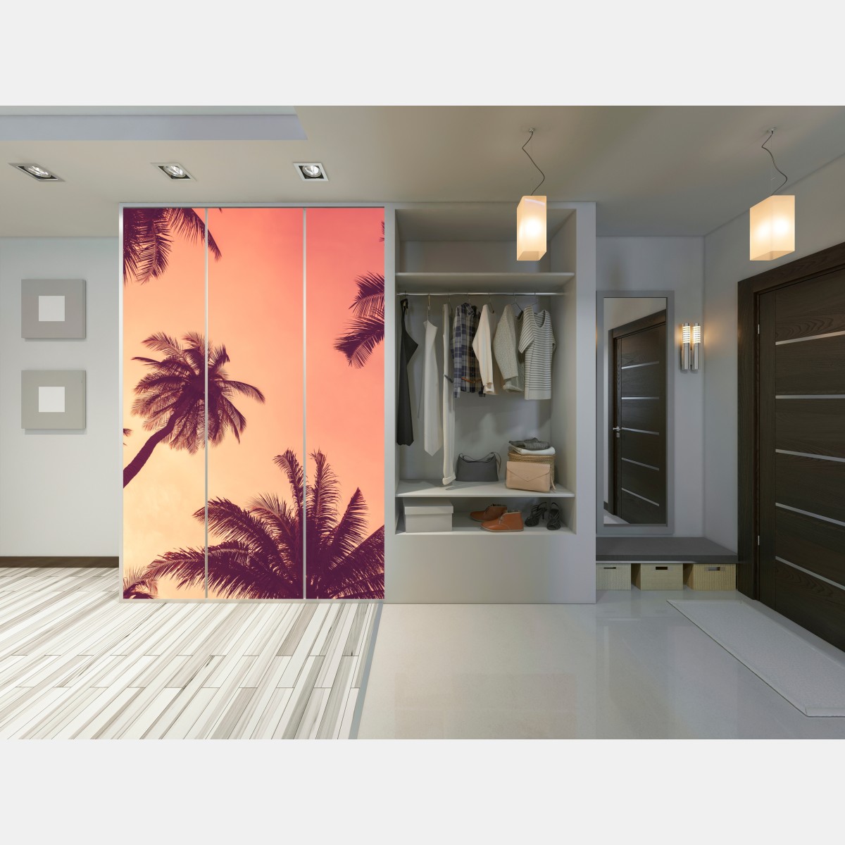 Naklejka na szafę tropikalne palmy o zachodzie słońca – Wallissimo® Naklejka na szafę tropikalne palmy o zachodzie słońca – Wallissimo®