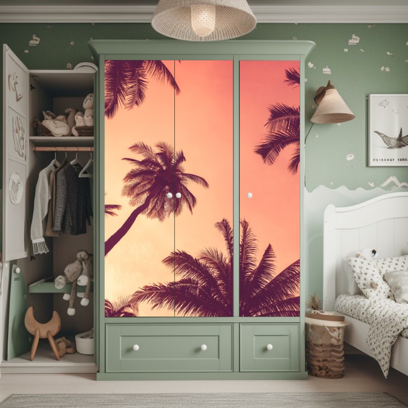 Naklejka na szafę tropikalne palmy o zachodzie słońca – Wallissimo® Naklejka na szafę tropikalne palmy o zachodzie słońca – Wallissimo®
