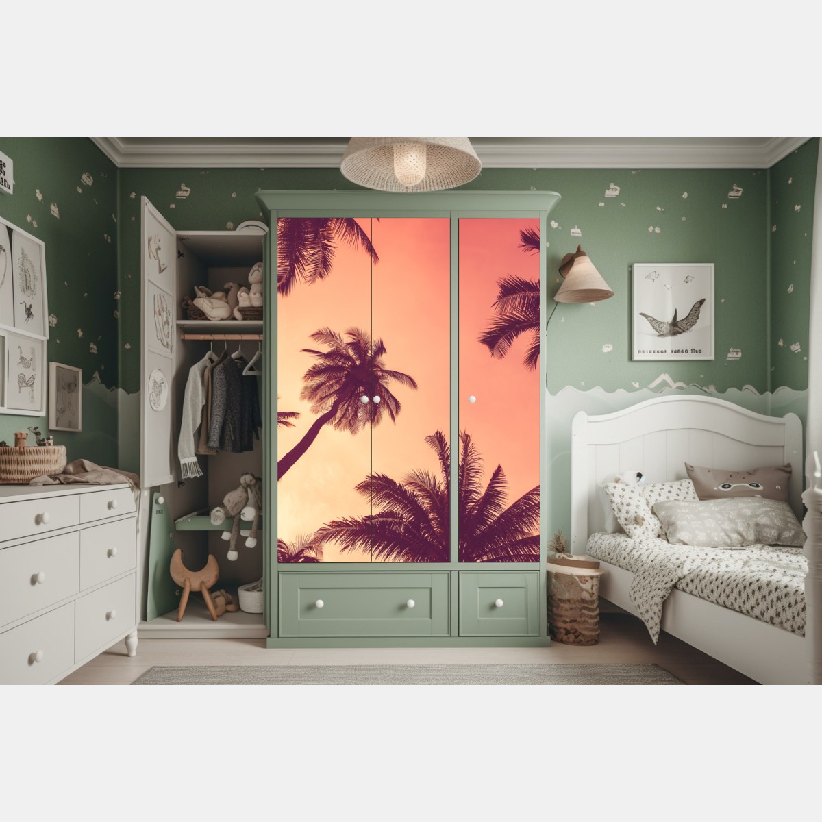 Naklejka na szafę tropikalne palmy o zachodzie słońca – Wallissimo® Naklejka na szafę tropikalne palmy o zachodzie słońca – Wallissimo®
