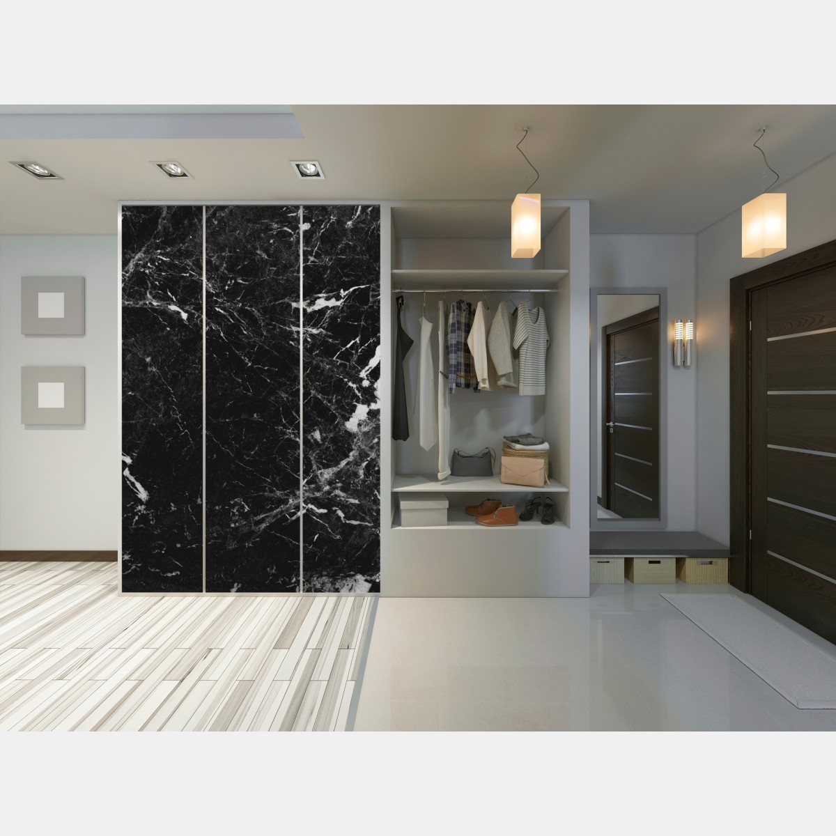 Naklejka na szafę czarny marmur z białymi żyłkami – Wallissimo® Naklejka na szafę czarny marmur z białymi żyłkami – Wallissimo®