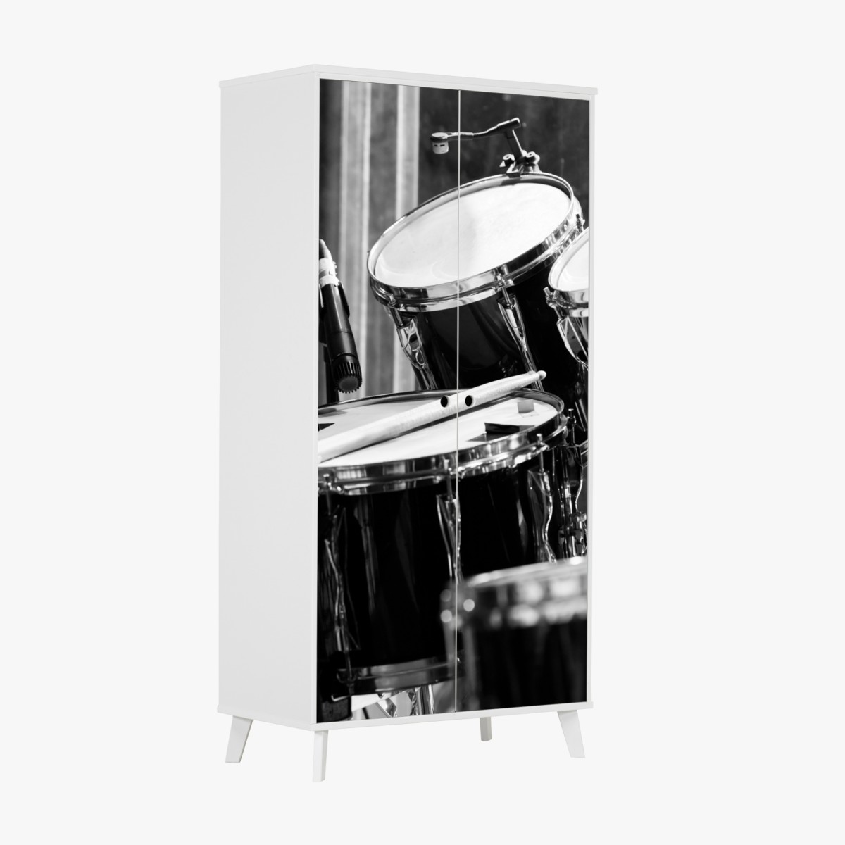 Wardrobe sticker black and white drum kit close-up