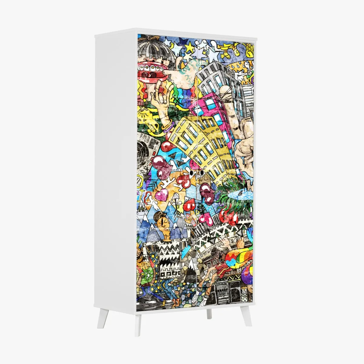 Naklejka na szafę kolorowy miejski mural muzyczny – Wallissimo® Naklejka na szafę kolorowy miejski mural muzyczny – Wallissimo®