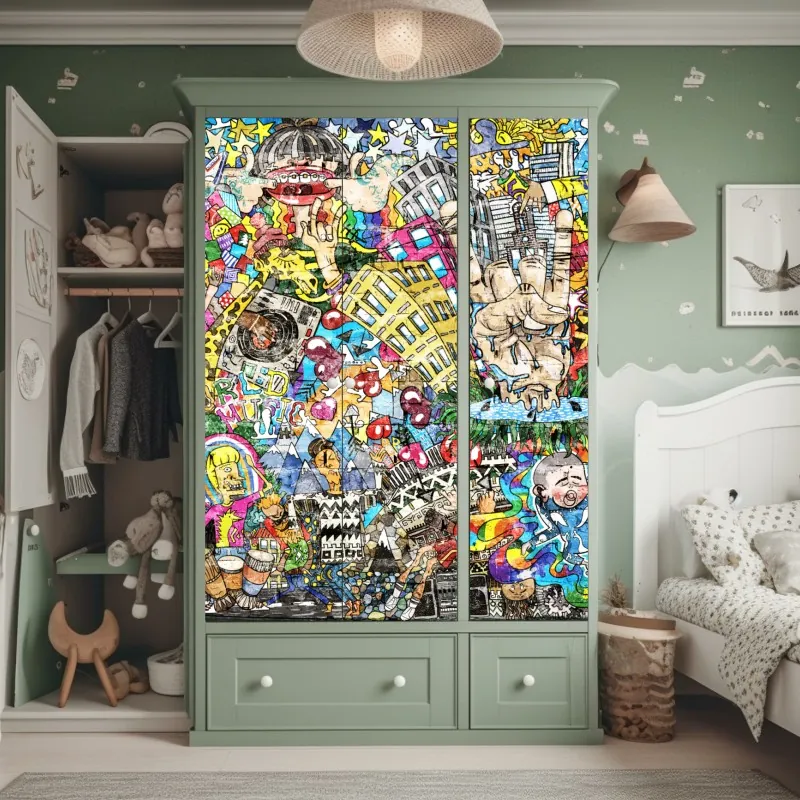 Naklejka na szafę minimalna niebieska wstęga geometryczna – Wallissimo®