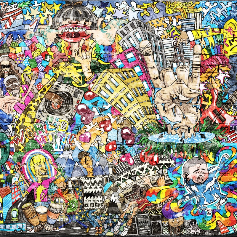 Naklejka na szafę kolorowy miejski mural muzyczny – Wallissimo® Naklejka na szafę kolorowy miejski mural muzyczny – Wallissimo®