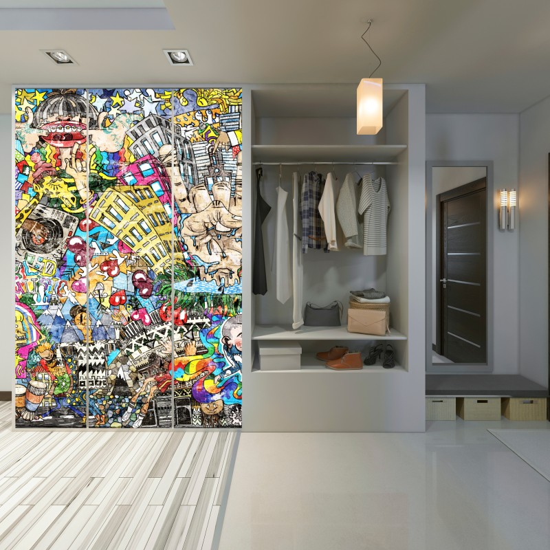 Naklejka na szafę kolorowy miejski mural muzyczny – Wallissimo® Naklejka na szafę kolorowy miejski mural muzyczny – Wallissimo®