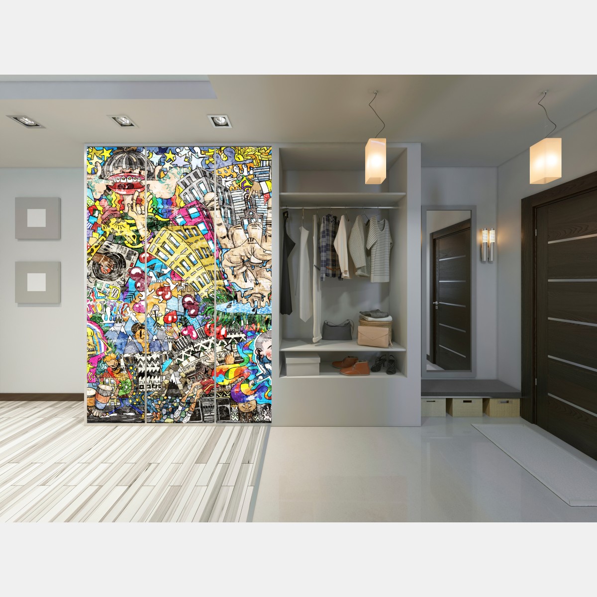 Naklejka na szafę kolorowy miejski mural muzyczny – Wallissimo® Naklejka na szafę kolorowy miejski mural muzyczny – Wallissimo®