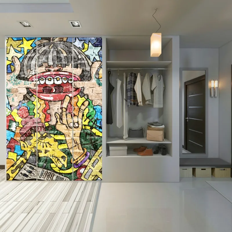 Naklejka na szafę tropikalny wzór hibiskusa i plumerii – Wallissimo®