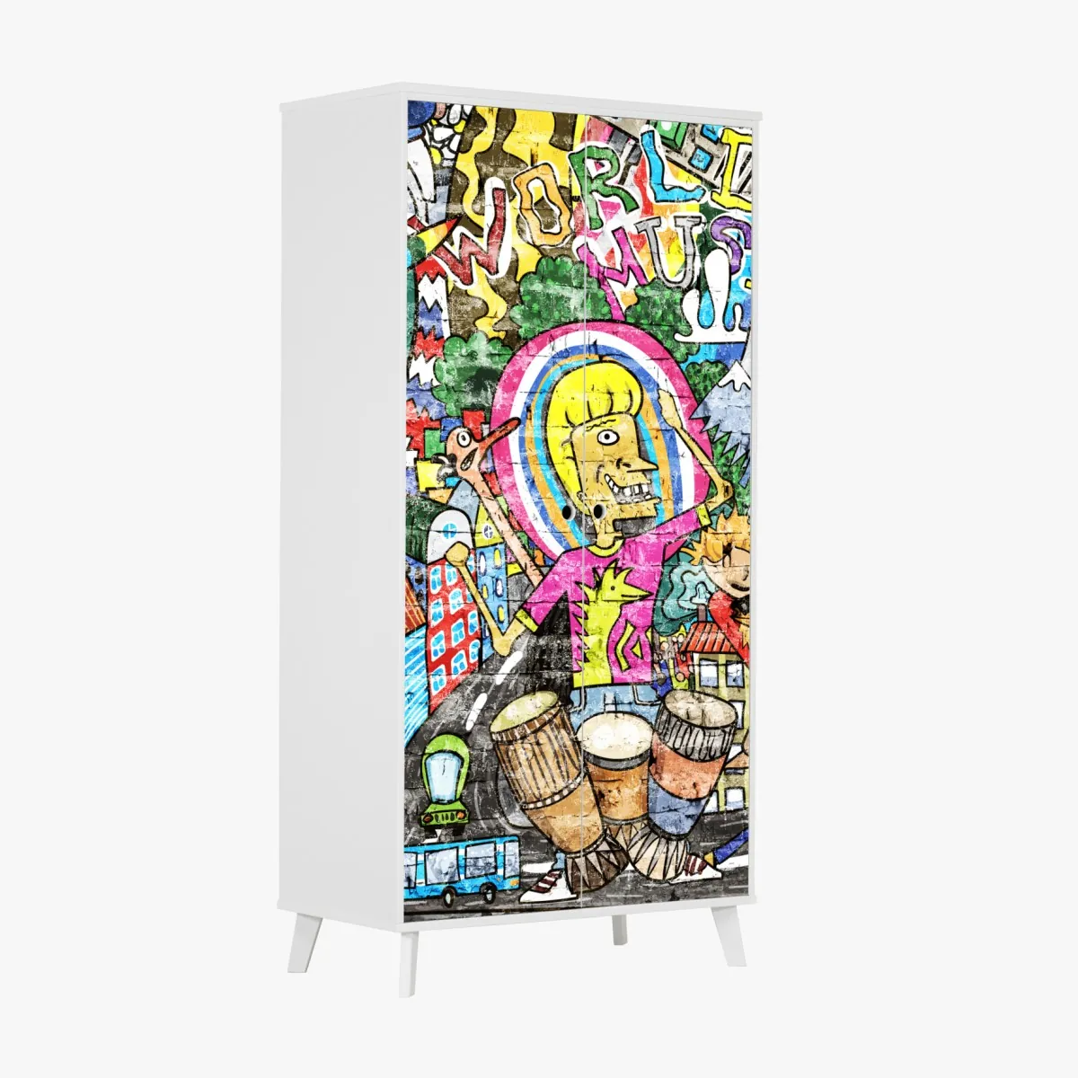 Naklejka na szafę kolorowy mural uliczny – Wallissimo® Naklejka na szafę kolorowy mural uliczny – Wallissimo®