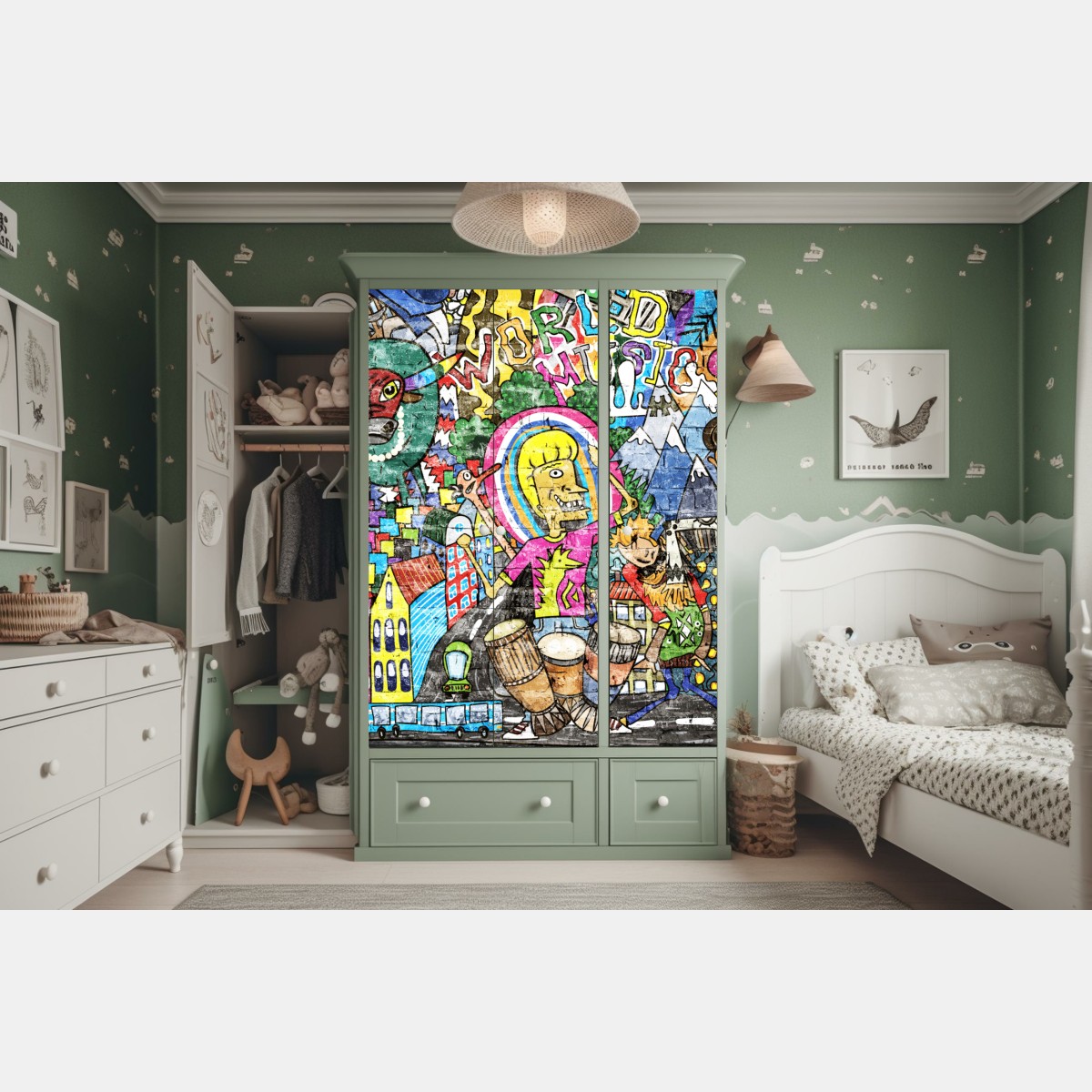 Naklejka na szafę kolorowy mural uliczny – Wallissimo® Naklejka na szafę kolorowy mural uliczny – Wallissimo®