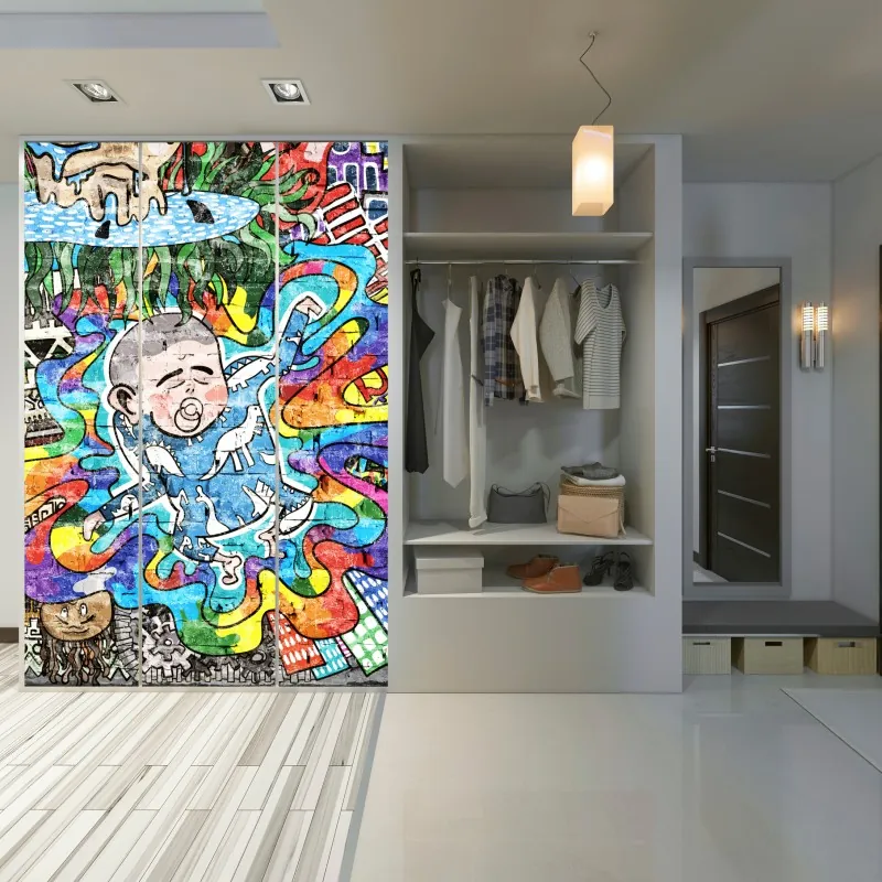 Naklejka na szafę minimalna niebieska wstęga geometryczna – Wallissimo®