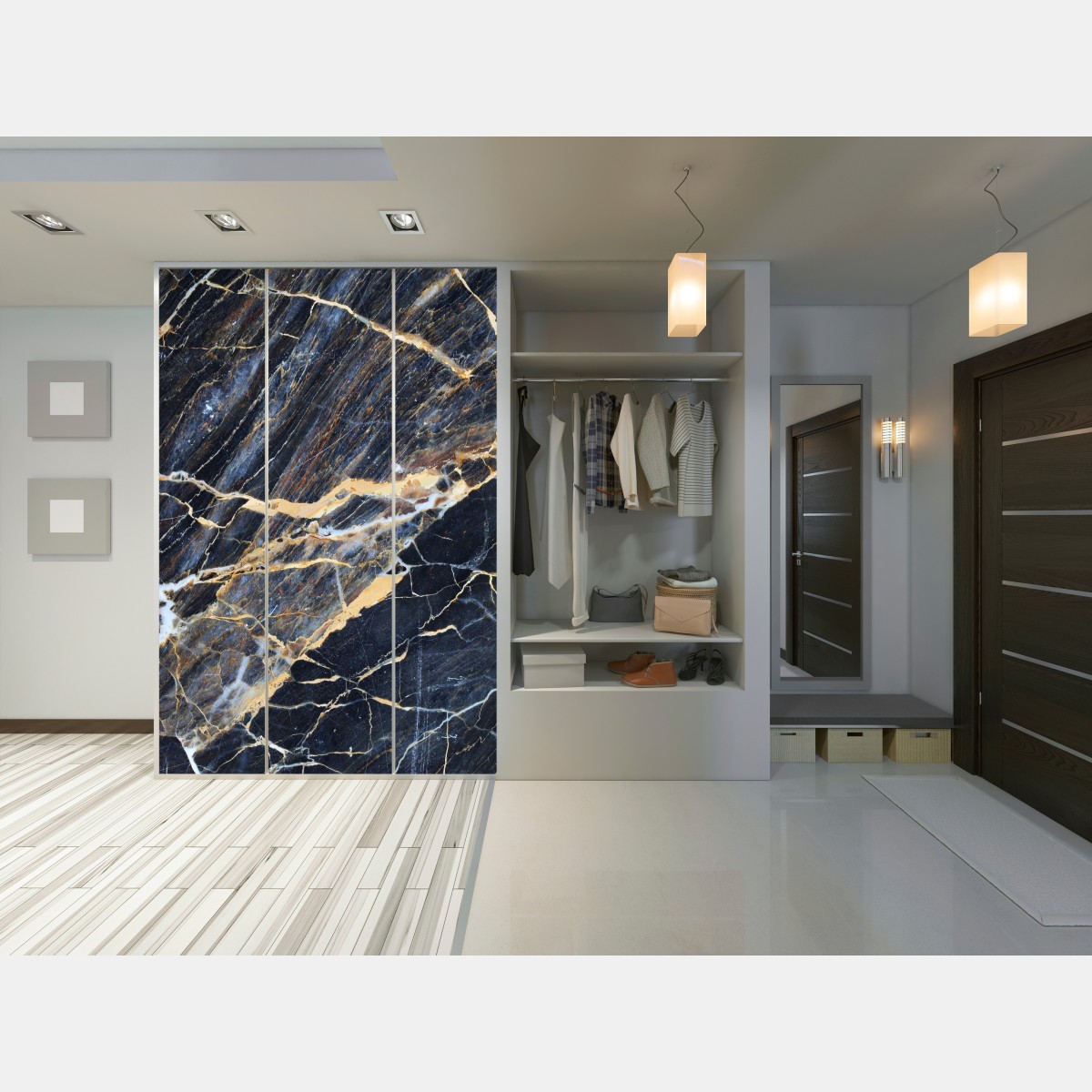 Naklejka na szafę ciemny marmur ze złotymi i kremowymi żyłami – Wallissimo® Naklejka na szafę ciemny marmur ze złotymi i kremowymi żyłami – Wallissimo®