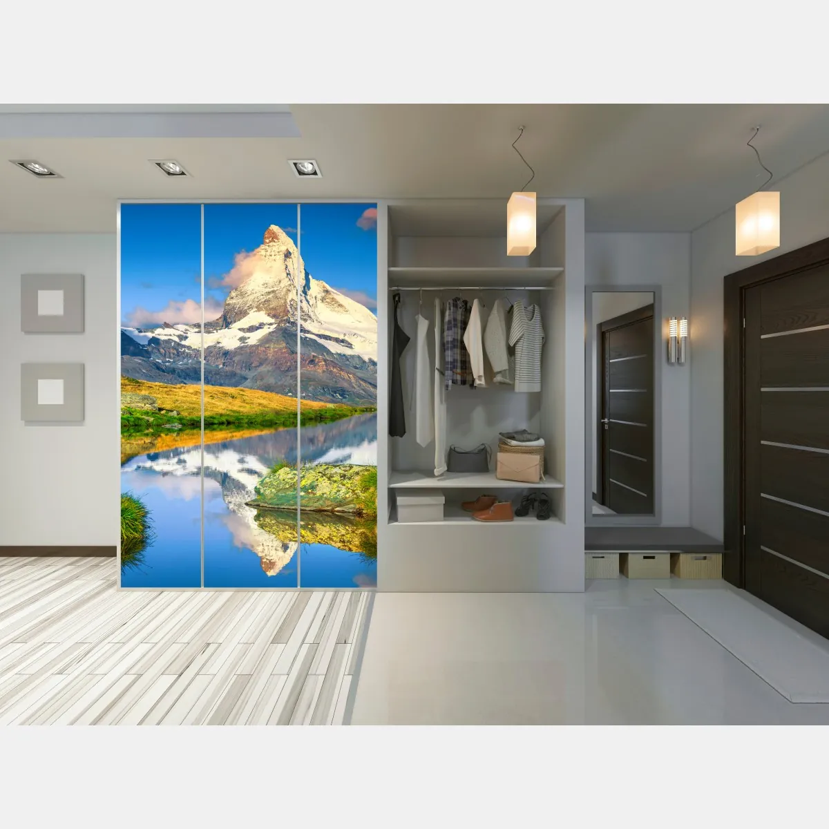 Naklejka na szafę majestatyczny Matterhorn odbity w alpejskim jeziorze – Wallissimo® Naklejka na szafę majestatyczny Matterhorn odbity w alpejskim jeziorze – Wallissimo®